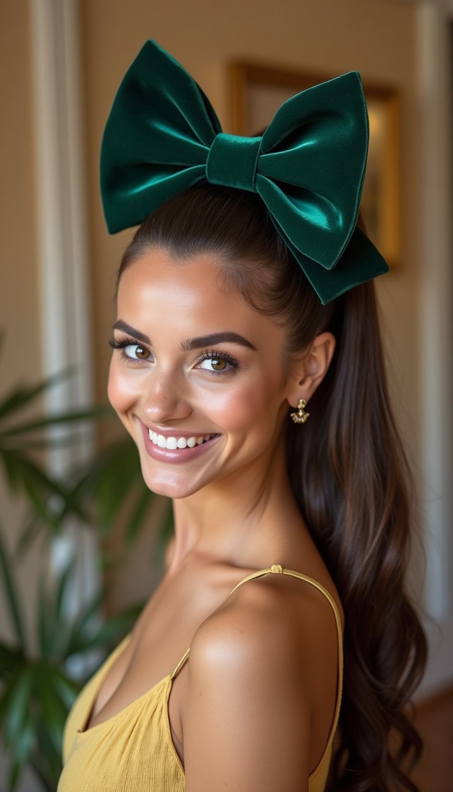 Loopy Bow Ponytail In Emerald Velvet