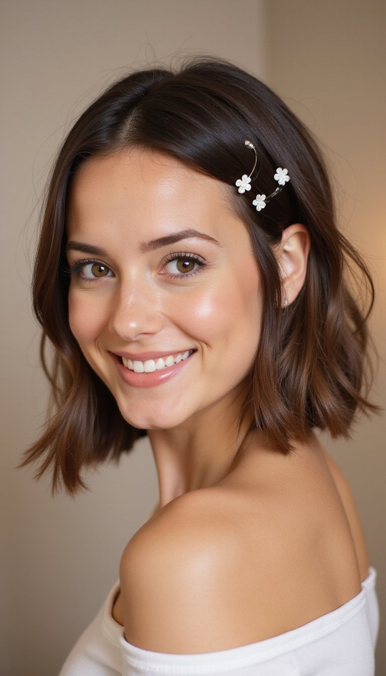 Sleek Bob Pinned With Clover Barrettes