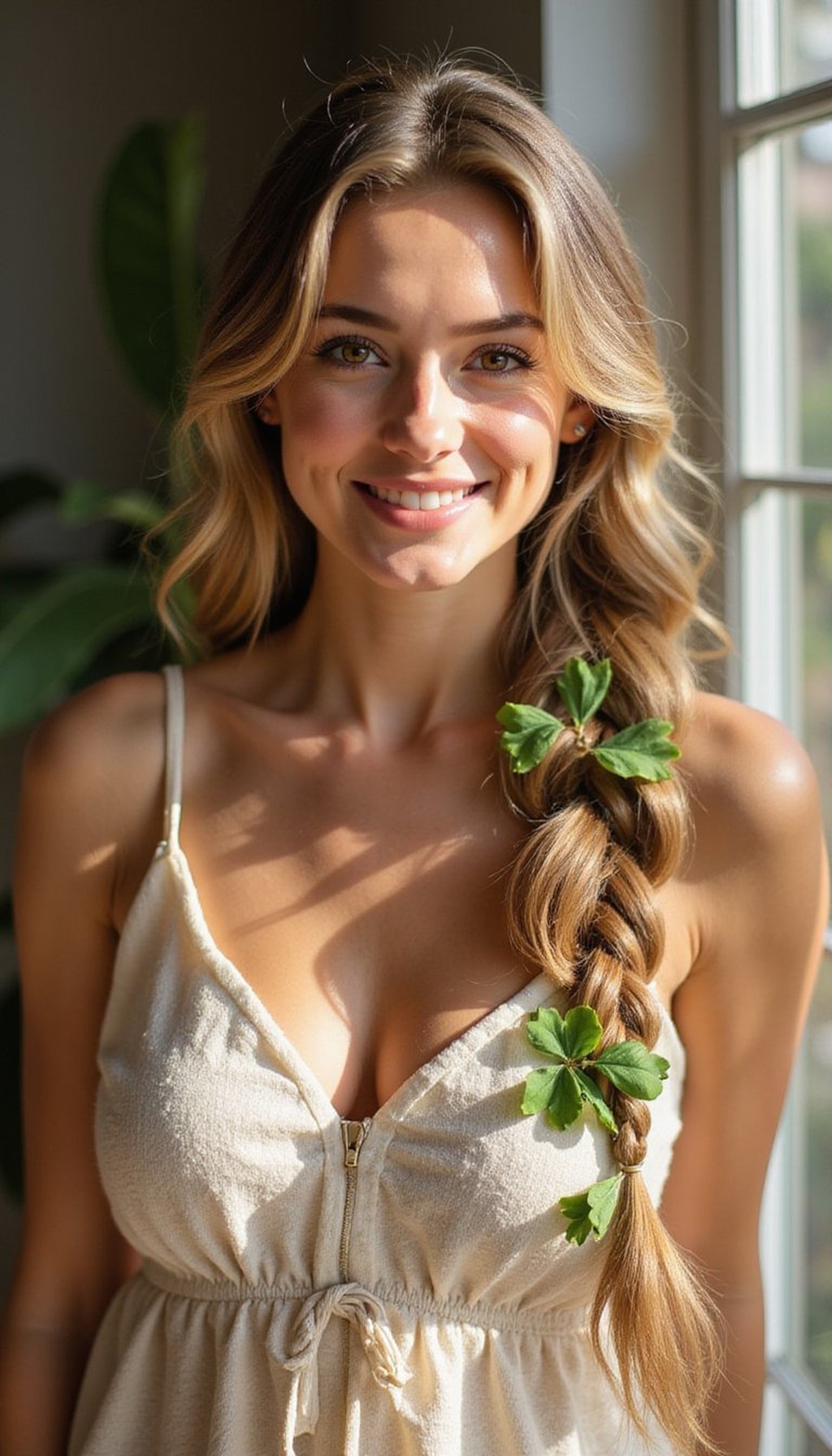 Waterfall Braid Sprinkled With Tiny Clovers