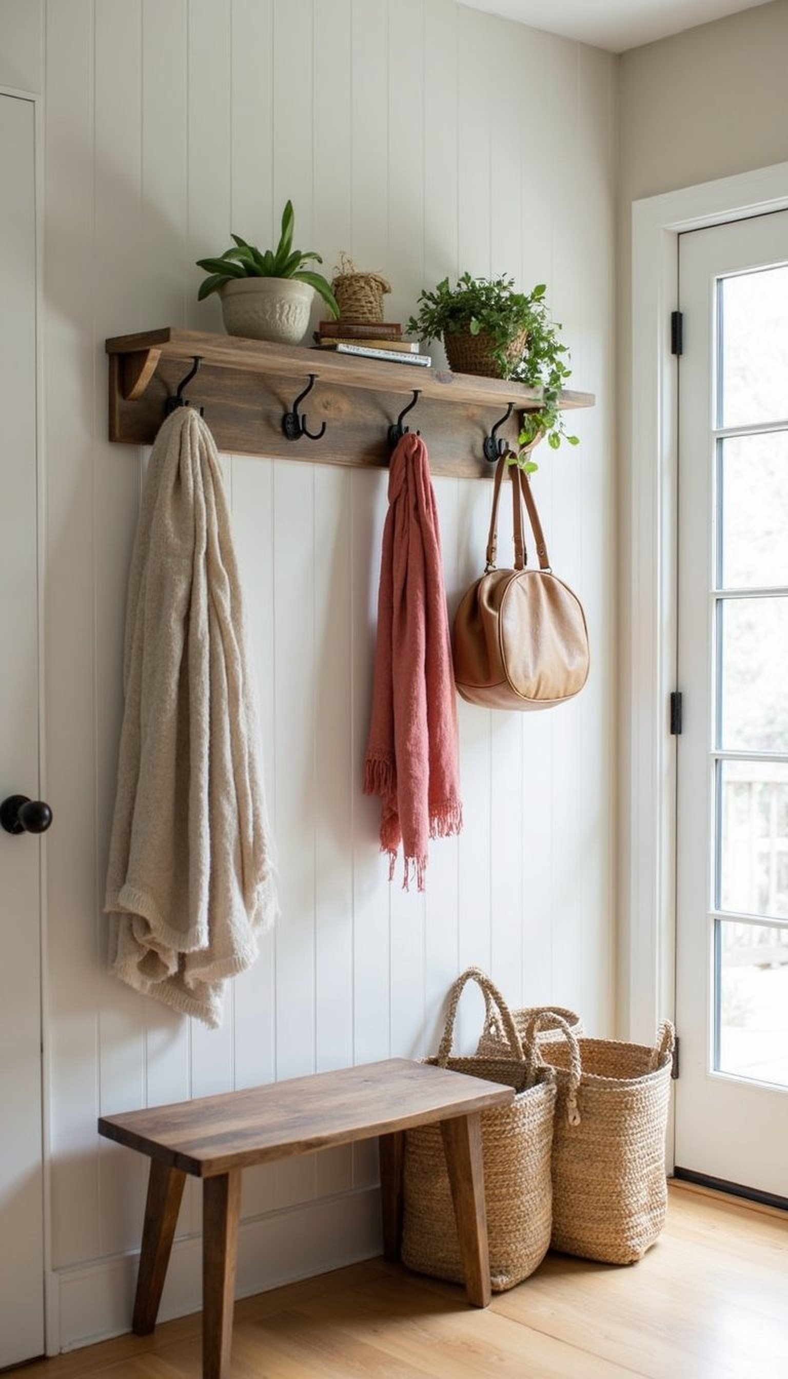 Bracket-mounted coat rack from old handles