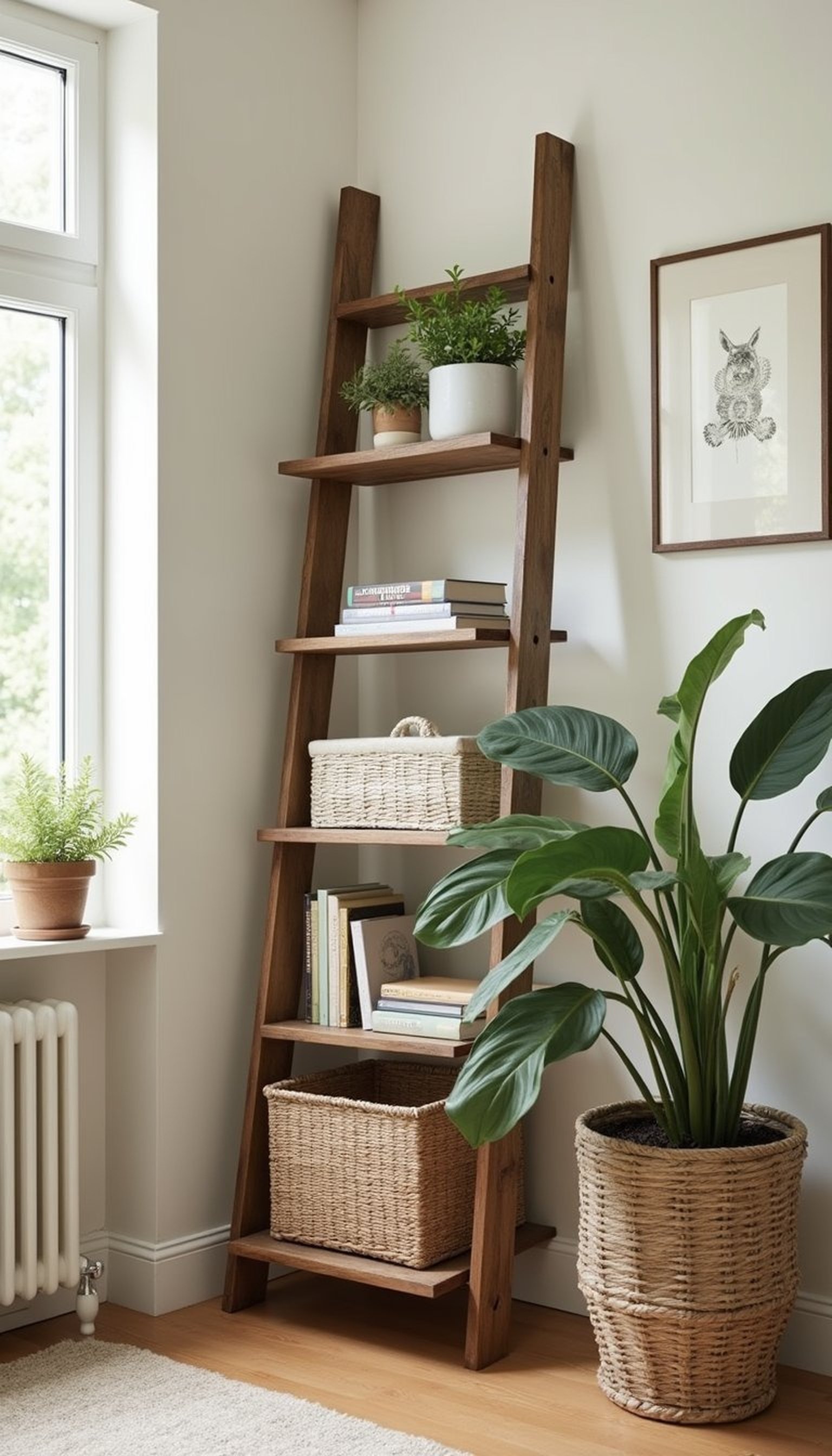 Repurposed ladder becomes a bookshelf display
