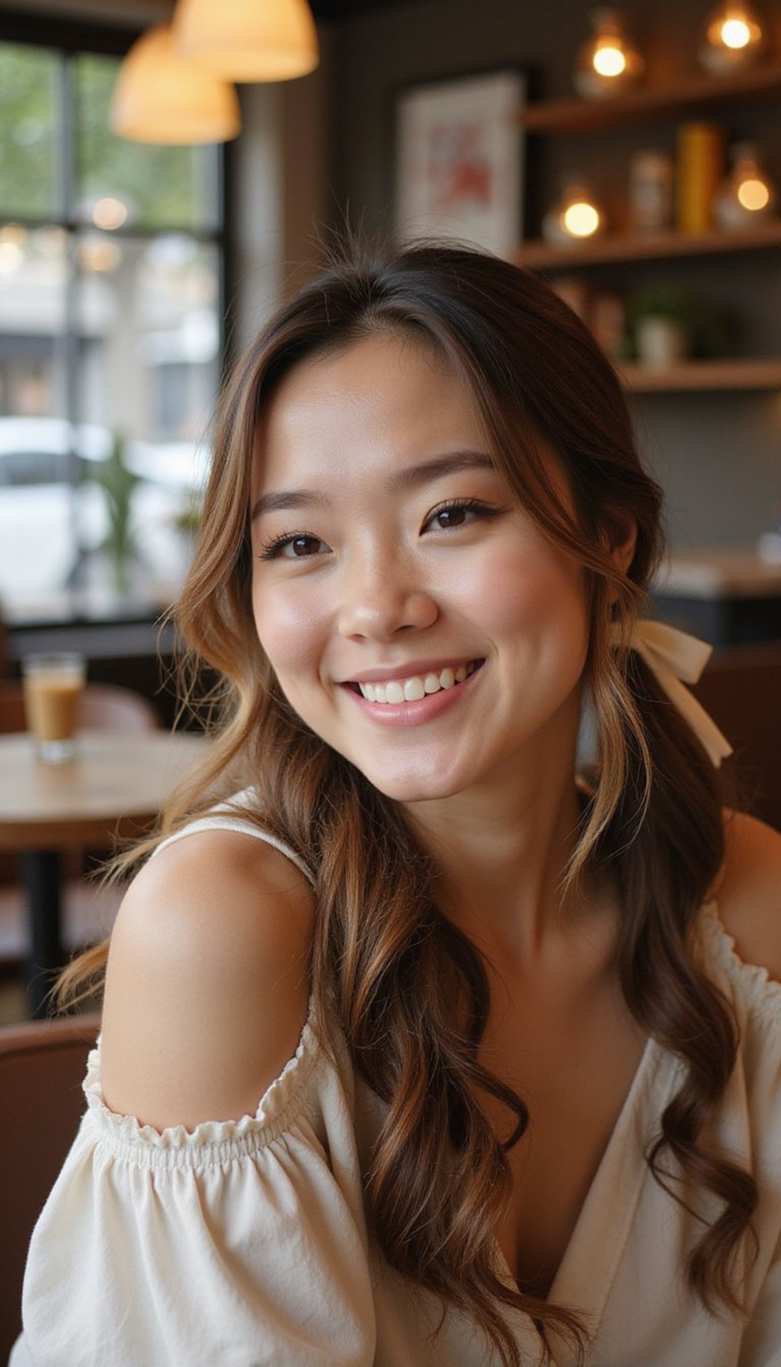 Ribbon-Tied Low Ponytail With Soft Curls